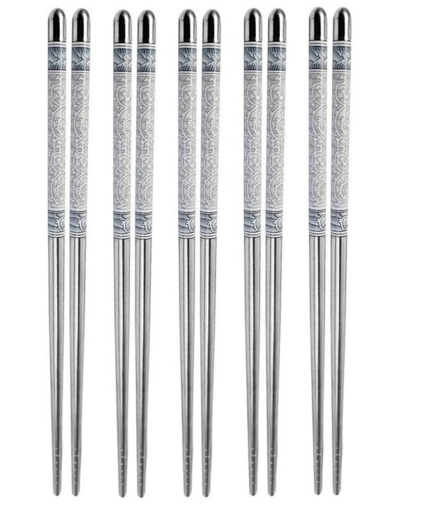 5 Pairs Reusable Metal Stainless Steel Chopsticks