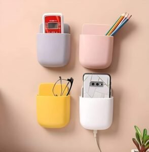 MySmartiee - Wall Mount Mobile Stand Holder 4 Pcs – Self-Adhesive Phone Charging Stand, Space-Saving, Multicolor ABS Storage Case for Remote & Mobile Adjustment, Home & Office Organizer