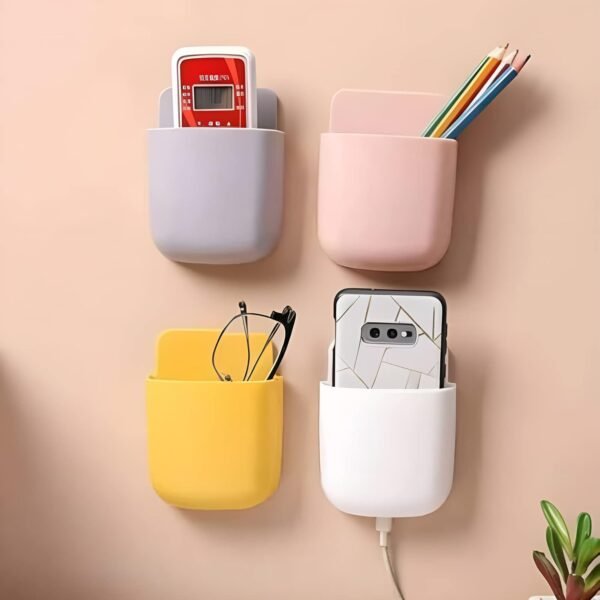 MySmartiee - Wall Mount Mobile Stand Holder 4 Pcs – Self-Adhesive Phone Charging Stand, Space-Saving, Multicolor ABS Storage Case for Remote & Mobile Adjustment, Home & Office Organizer