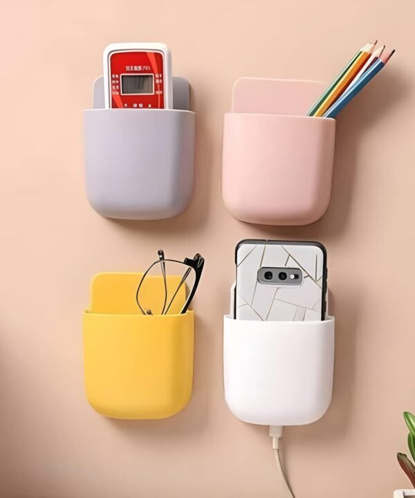 MySmartiee - Wall Mount Mobile Stand Holder 4 Pcs – Self-Adhesive Phone Charging Stand, Space-Saving, Multicolor ABS Storage Case for Remote & Mobile Adjustment, Home & Office Organizer
