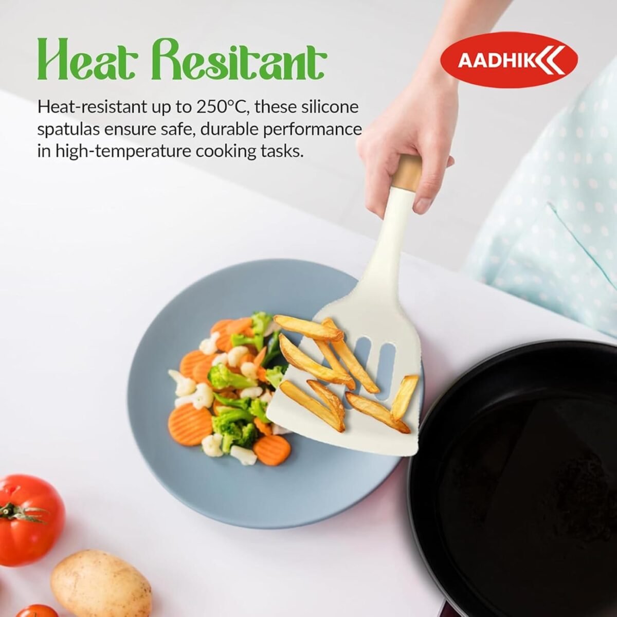 Silicone Spatula with Wooden Handle | Non Stick Safe Cooking & Mixing Kitchen Tools - Image 7
