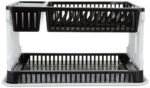 Space-saving dish drainer with drip tray and utensil holder