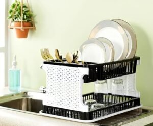 Durable plastic dish drying rack for organized kitchen countertops