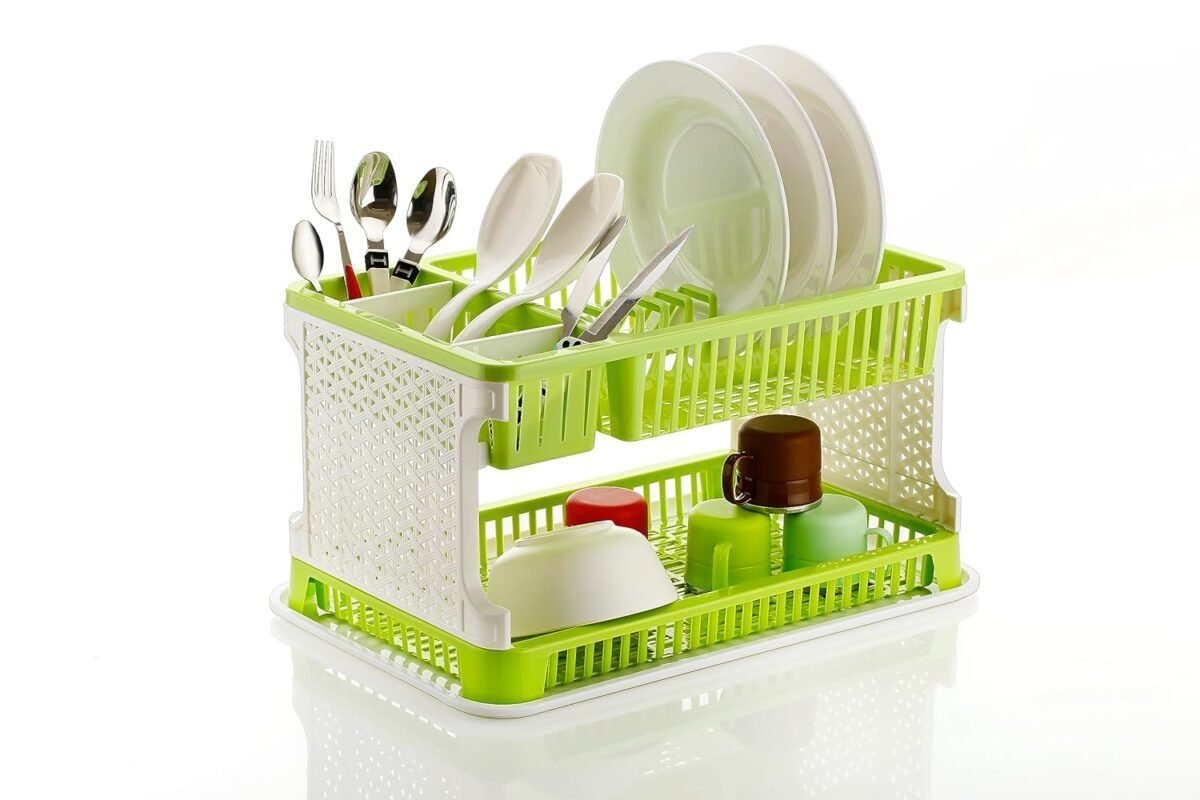 2-Layer Dish Drainer Set - Plastic Drying Rack with Cutlery Holder & Utensil Stand - MySmartiee - Image 1
