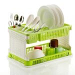 2-Layer Dish Drainer Set - Plastic Drying Rack with Cutlery Holder & Utensil Stand