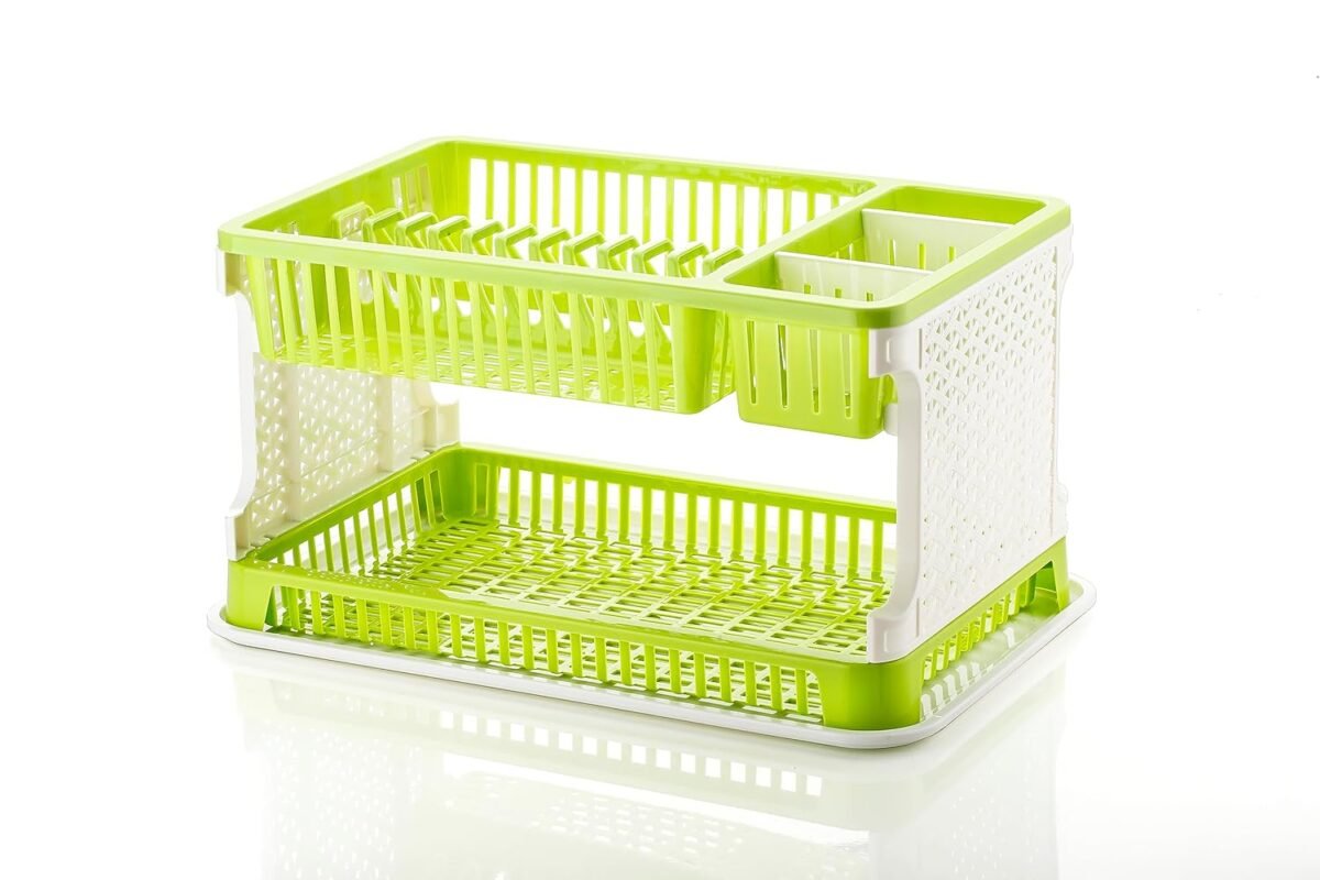 2-Layer Dish Drainer Set - Plastic Drying Rack with Cutlery Holder & Utensil Stand - MySmartiee - Image 2
