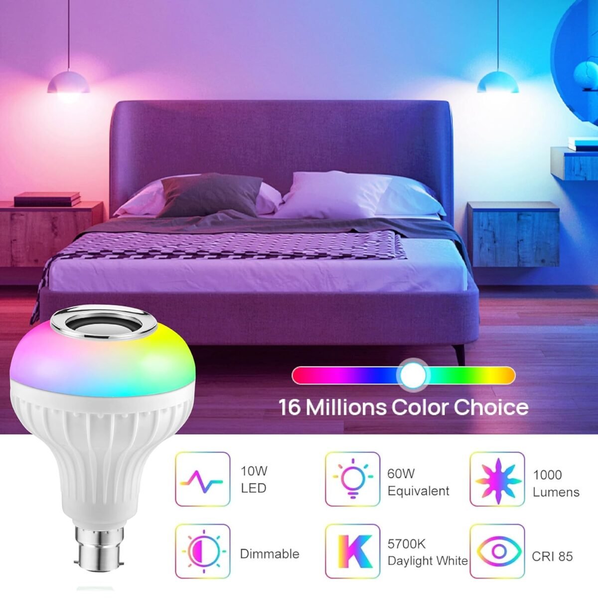 RGB Bluetooth Music Bulb - 12W Color-Changing LED Speaker Light with Remote - Image 4