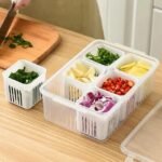 Fridge Storage Containers - Freezer & Vegetable Organizer Boxes with Drain Function