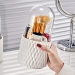 Durable Makeup Brush Holder with Clear Lid & 360° Rotation