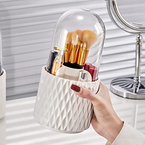 Durable Makeup Brush Holder with Clear Lid & 360° Rotation