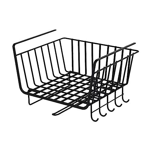 Undershelf Hanging Rack with Hooks - Metal Cabinet Organizer for Kitchen Storage