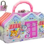 Unicorn Hut-Shaped Piggy Bank - Metal Money Saving Coin Box for Kids