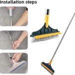 2-in-1 Floor Scrubber Brush - Long Handle with 120 Degree Rotating Wiper