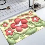 3D Anti Slip Bathroom Mat, Square, Multicolour , Multi design Floral, Machine Washable, Rubber, Indoor - Image 3