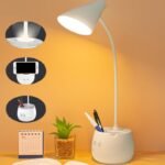 AKARI Desk Lamp, 3-Mode LED Rechargeable Touch Lamp with Phone Holder, USB & 2000mAh Battery
