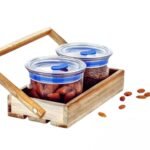 Transparent Kitchen Storage Container 500ml with Wooden Rack, Round Design Jar Set