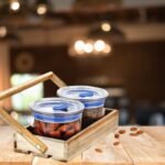 Transparent Kitchen Storage Container 500ml with Wooden Rack, Round Design Jar Set - Image 2