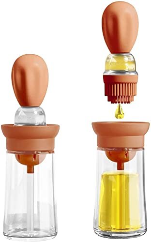 Silicone Oil Brush Glass 2-in-1 Oil Dispenser Bottle with Dropper for Cooking, Baking & BBQ