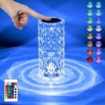 Multi Color Crystal Diamond Touch LED Table Lamp with Remote, USB Rechargeable Night Light