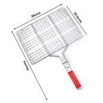 Portable Barbecue Grill | Mild Steel BBQ Grill Net Basket with Wooden Handle for Roasting - Image 2
