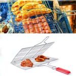 Portable Barbecue Grill | Mild Steel BBQ Grill Net Basket with Wooden Handle for Roasting - Image 4