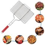 Portable Barbecue Grill | Mild Steel BBQ Grill Net Basket with Wooden Handle for Roasting - Image 3