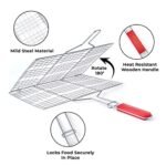 Portable Barbecue Grill | Mild Steel BBQ Grill Net Basket with Wooden Handle for Roasting - Image 5