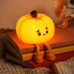 Pumpkin Night Light LED Lamp, Rechargeable Silicone Nightlight for Kids