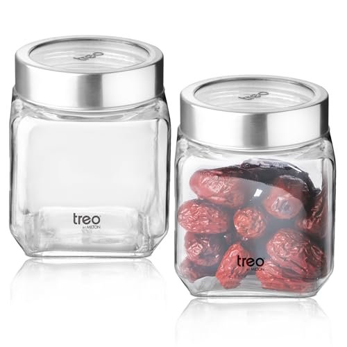 Treo Cube Glass Jar 580ml | Airtight Storage Jars with Steel Lid, Transparent