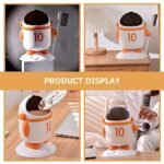 Mini Desktop Dustbin with Brush | Cute Astronaut Trash Can for Office & Kitchen with Flip Lid - Image 4