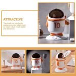 Mini Desktop Dustbin with Brush | Cute Astronaut Trash Can for Office & Kitchen with Flip Lid - Image 3