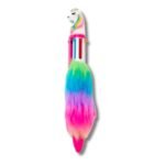 Rainbow Fur 6-in-1 Unicorn Ballpoint Pen for Kids, Colorful Retractable Pen for School