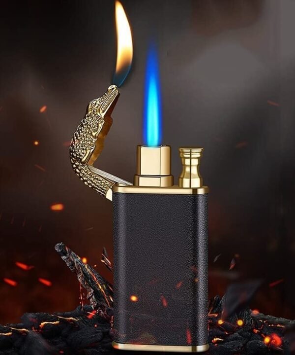 Double Flame Dragon Lighter - Windproof Alloy Metal, Blue Flame (Mens Gift)