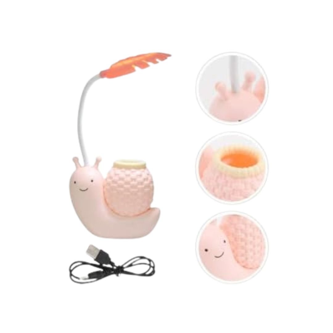MS766 (2) Cute Snail LED Table Lamp with Pen Holder | USB Rechargeable Night Lamp - Image 1