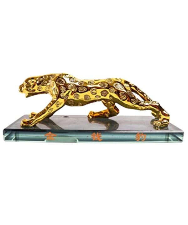 Panther with Mirror Stand, Wildlife Animal Statue Metal Showpiece for Home Decor