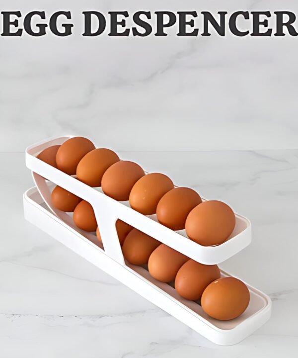 2-Tier Plastic Egg Tray Dispenser, Rolling Gravity-Fed Storage for 12-14 Eggs, Space-Saving