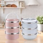 Insulated Stainless Steel Lunch Box, Leak-Proof 3 Layer Food Container for Office & School
