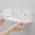 Elephant Wall Mounted Floating Shelf | Adhesive Bathroom Storage Organizer Rack - No Drill