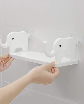 Elephant Wall Mounted Floating Shelf | Adhesive Bathroom Storage Organizer Rack - No Drill