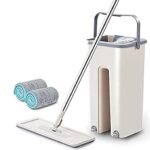 Scratch Microfiber Flat Mop System with Bucket - Lightweight Wet & Dry Cleaning Mop with Pads