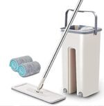 Scratch Microfiber Flat Mop System with Bucket - Lightweight Wet & Dry Cleaning Mop with Pads