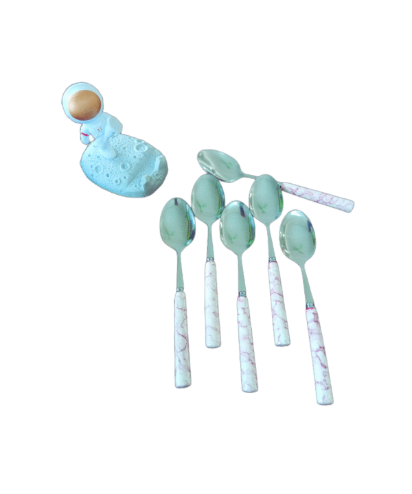 MySmartiee Pink Rose Ceramic Handle Cutlery Set - 6PC Stainless Steel Spoon