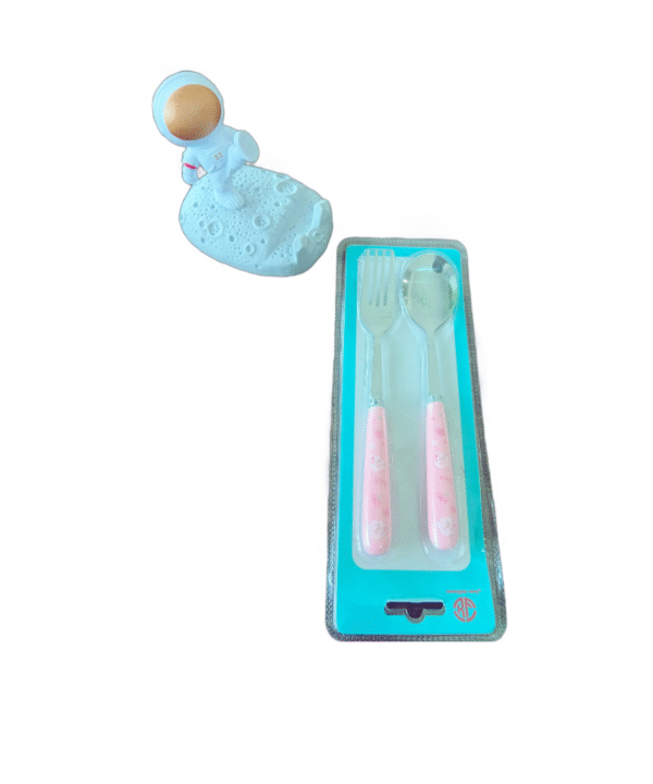 MySmartiee | Pink Cat Utensil Set for Kids - Stainless Steel Spoon & Fork with Food-Grade Plastic Handles