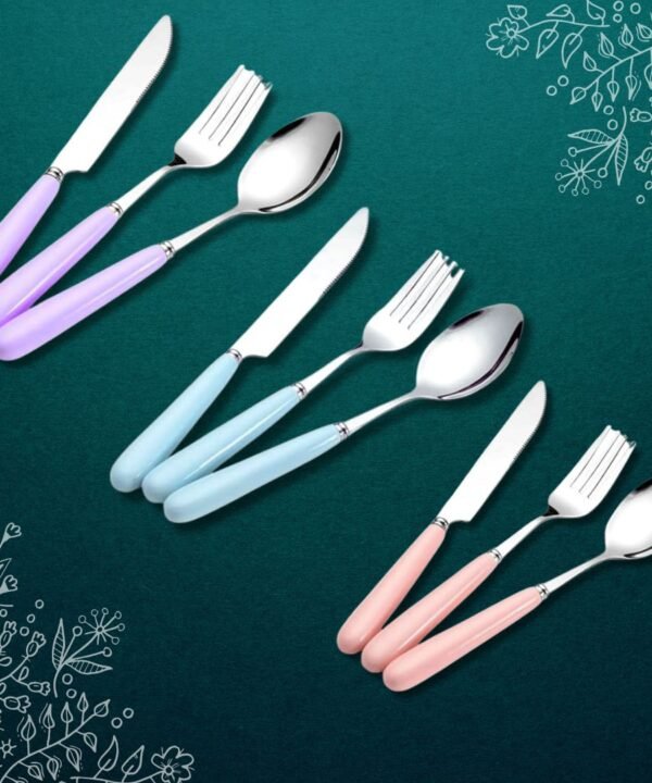Stainless Steel Travel Cutlery Set - Ceramic Handle Spoon/Fork/Knife