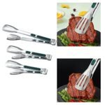 Stainless Steel Salad Tongs - Silicone Handle Kitchen Clip