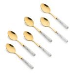 Golden Stainless Steel Spoons - Ceramic Handle Oval-Edge Bouillon Set