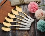 Golden Stainless Steel Spoons - Ceramic Handle Oval-Edge Bouillon Set - Image 4