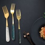 Golden Stainless Steel Ceramic Fork | 14.5cm Tableware Forks for Kitchen & Dinner Table