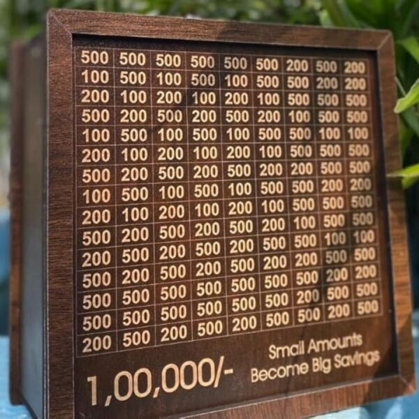 Wooden Money Bank for Kids & Adults, Chandan Wood Coin Box with Carved Design, Money Saver