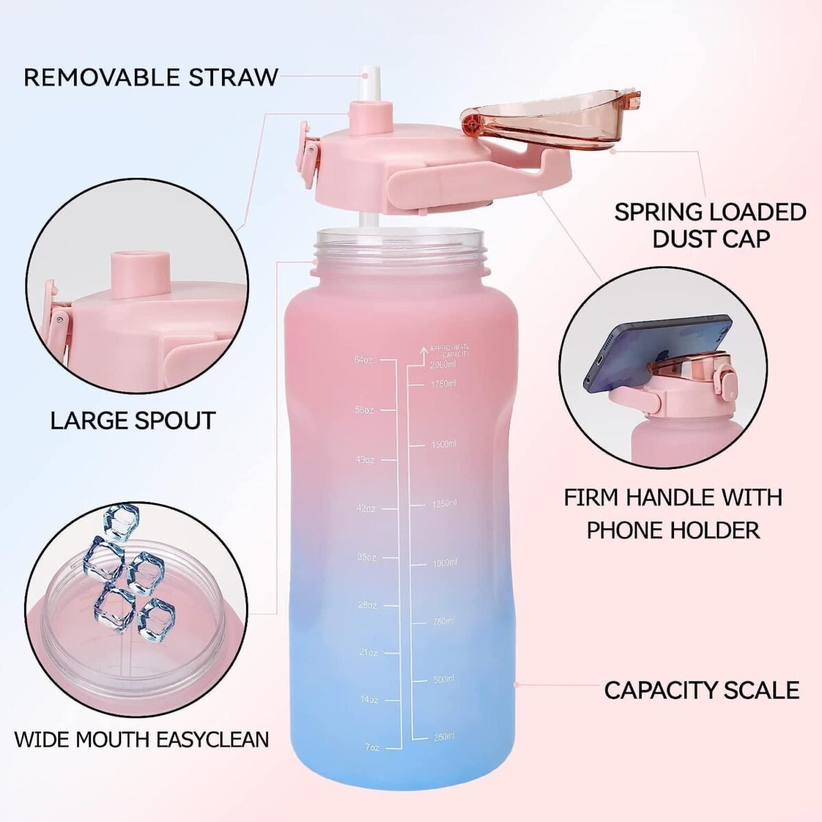 Motivational Water Bottle with Mobile Stand - 2L - Image 6